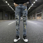 High Street Style Sequin Patch Slim Fit Jeans