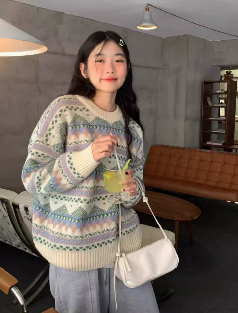 Women's Retro Ethnic Style Loose Pullover Sweater