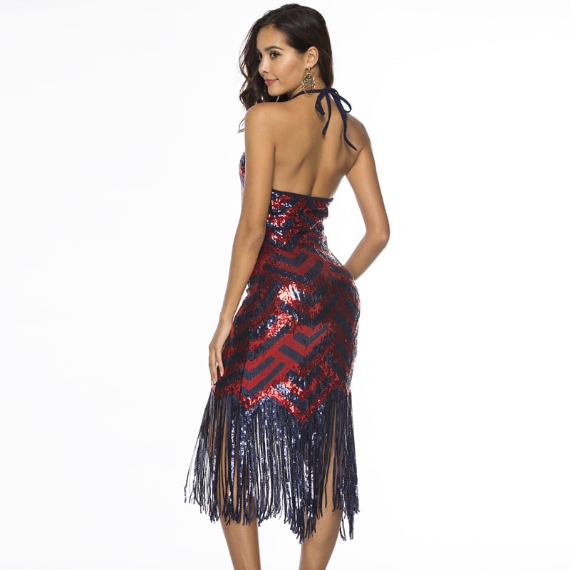 Suspender Sequin Statement Dress