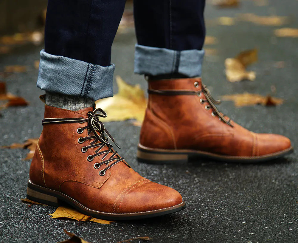 Men's Vintage Style PU Leather Lace-Up Boots