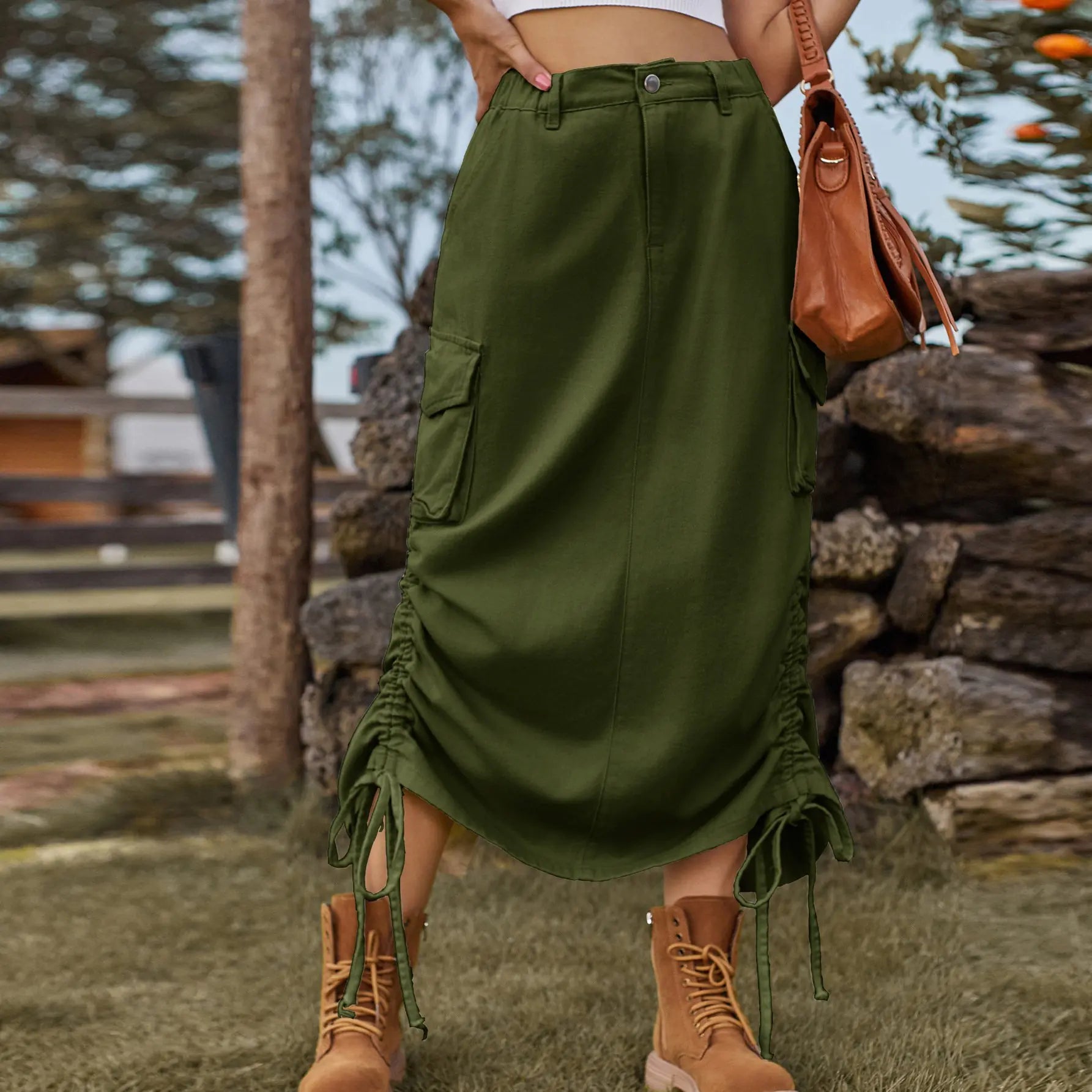 Denim Casual Midi Skirt