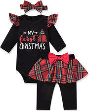 Aalizzwell Baby Girl 1st Christmas Outfits Infant Girls My First Christmas Buffalo Plaid Xmas Clothes 3-6 Months