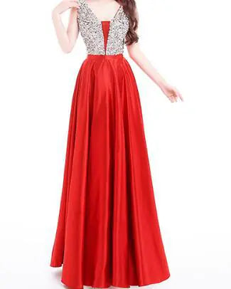 Handmade Deep V-Neck Evening Dress for Parties