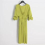 Solid Color Long Sleeve Belted Waist Dress