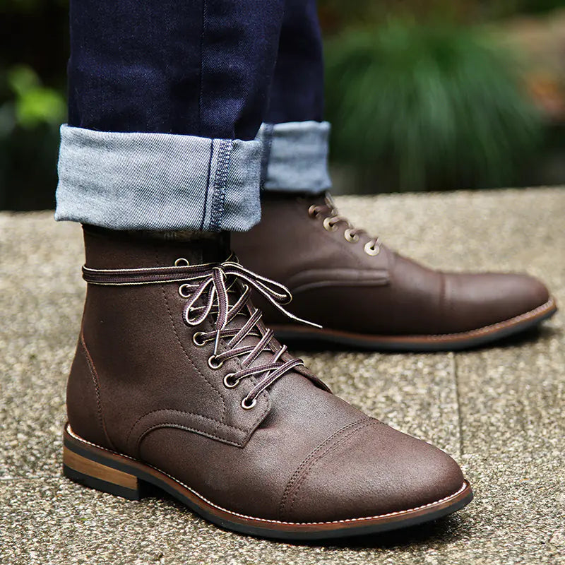 Men's Vintage Style PU Leather Lace-Up Boots