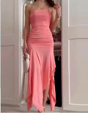 Pink Strapless Bodycon Dress for Women (One Piece)