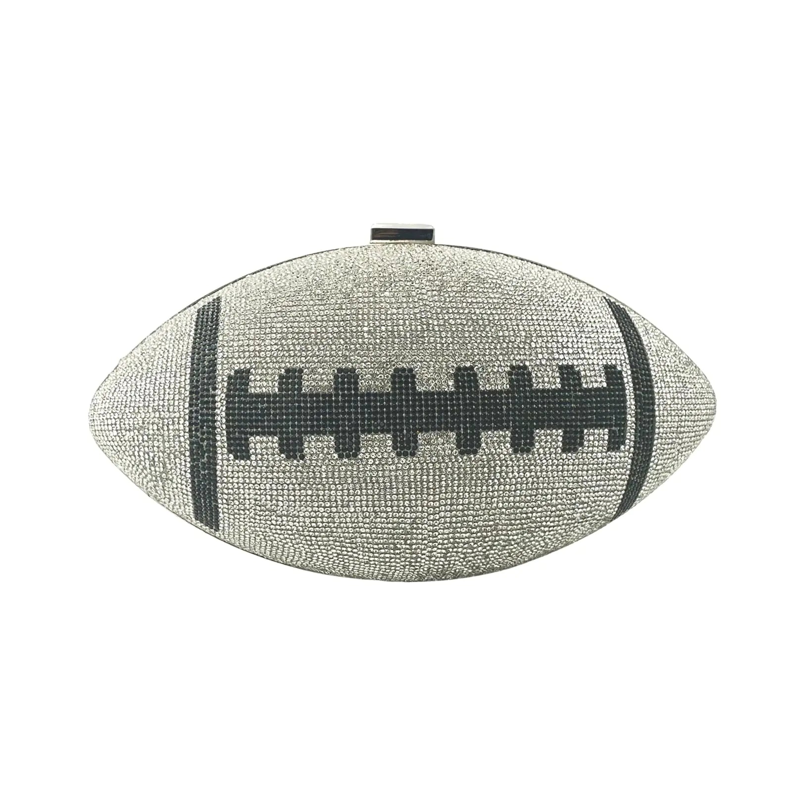 ARTLUXE Football Purse with Rhinestones Bling Glitter for Women Evening Football Shape Bag Purse Rugby Quirky Novelty Purses for Party Silver