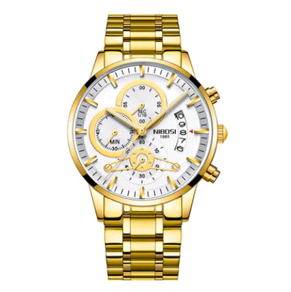 Men's Solid Steel Band Watch with Luminous Quartz Dial