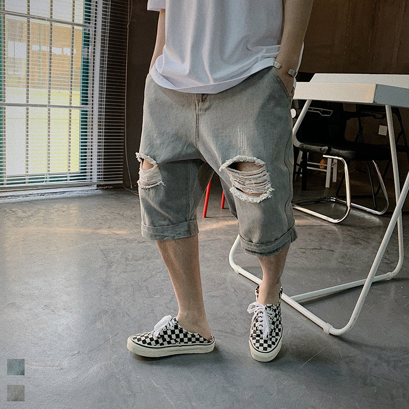 Street Simple Loose Denim Five-Point Hip-Hop