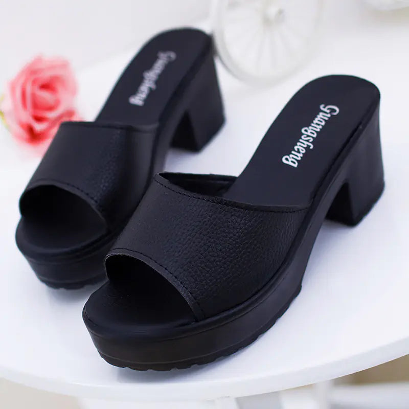Toed Sandals with Thick Heels