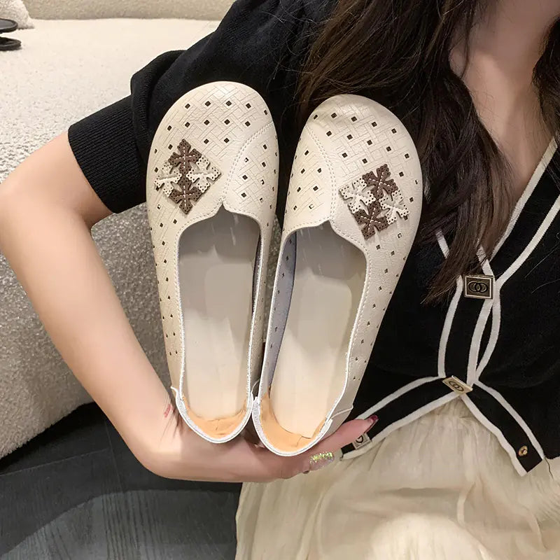 2023 Summer Women's Breathable Flat Shoes Leather Loafers Chic