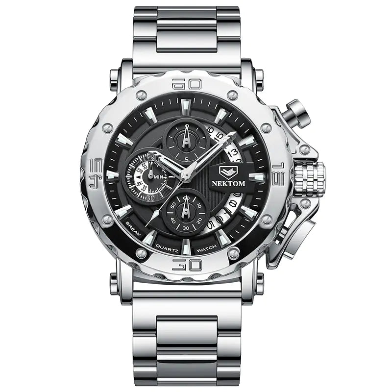 Men's Luminous Quartz Watch with Heavy Steel Band