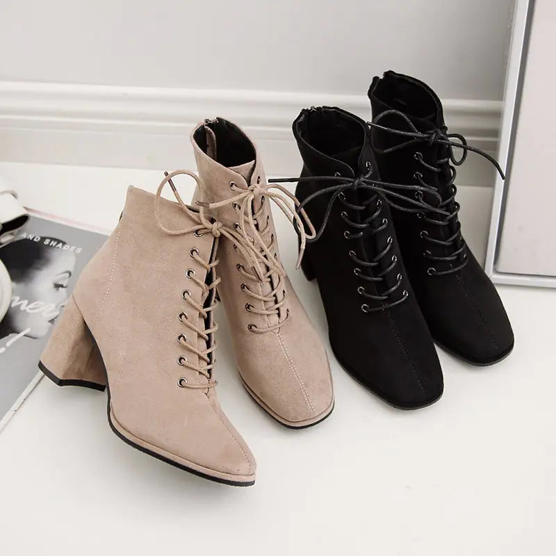 British Style High-Heeled Lace-Up Martin Boots