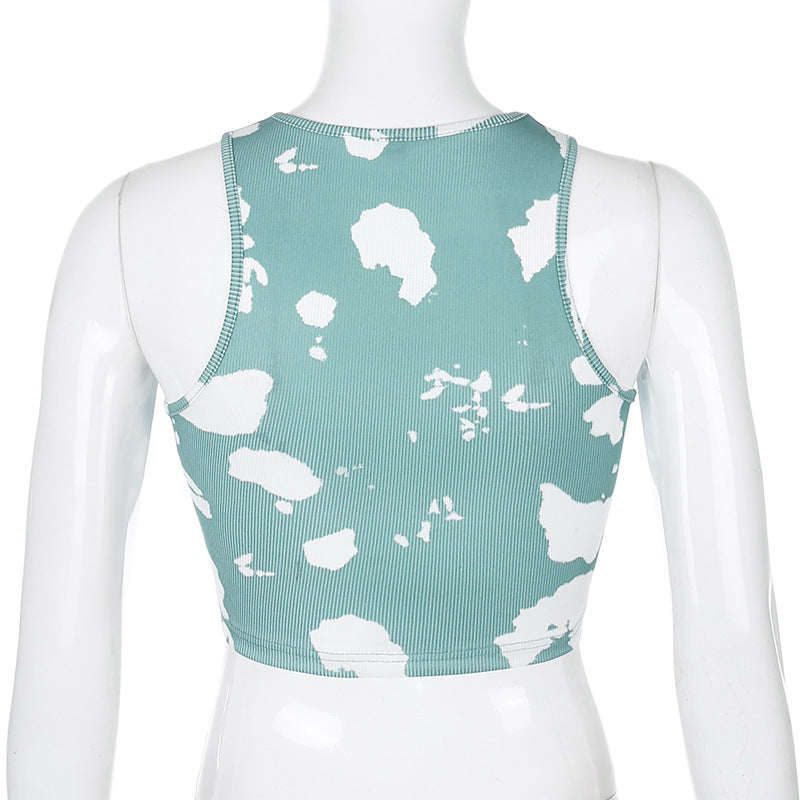 Tie-Dye Print High-Stretch Crop Top