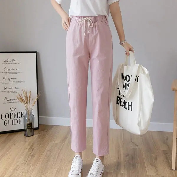 Cotton Linen Cropped Pants - Loose Fit Harem Style