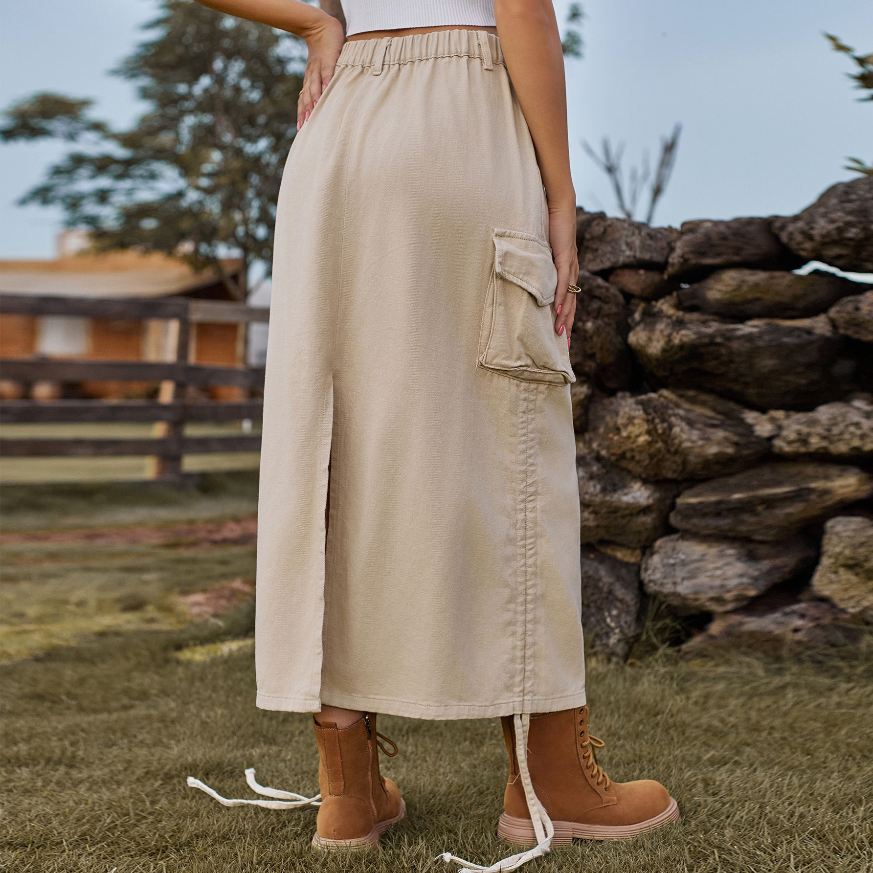 Denim Casual Midi Skirt
