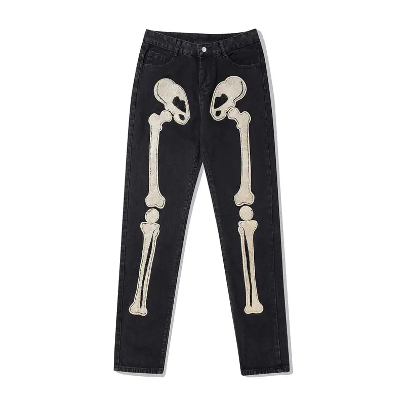 Hip Hop Skull Bone Patch High Street Jeans