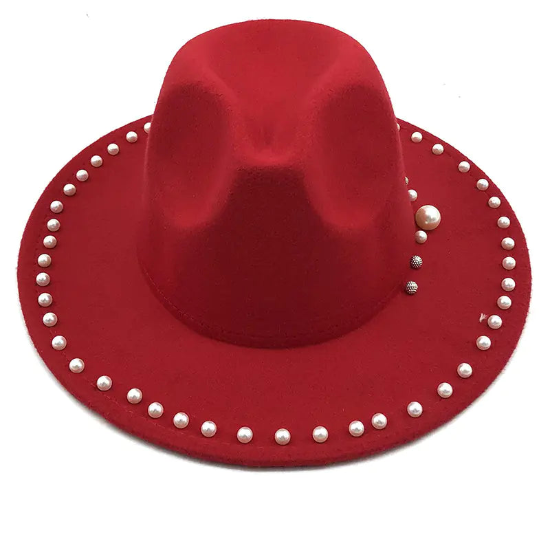 Pearl Wool Wide Brim Jazz Hat for Women