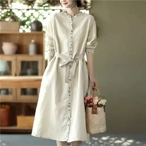 Lace-up Waist Long Temperament Cardigan Dress