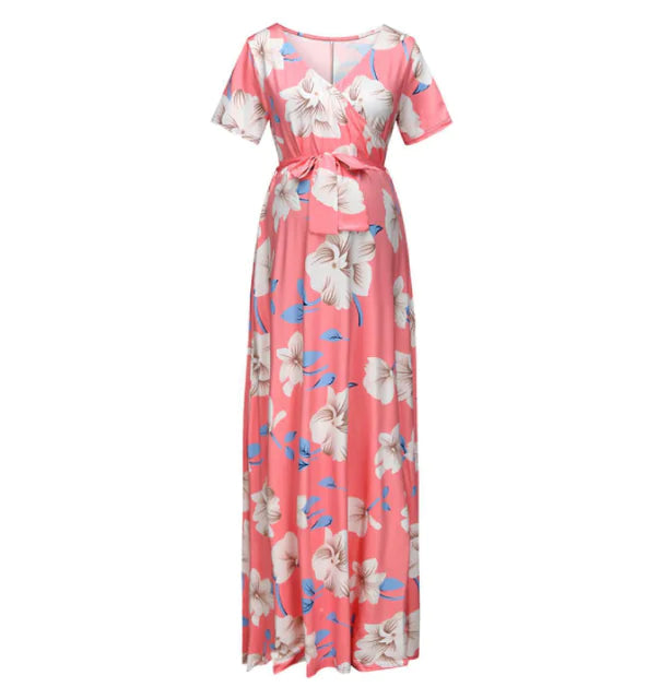 Floral Maxi Dress with V-Neck for Maternity Wear