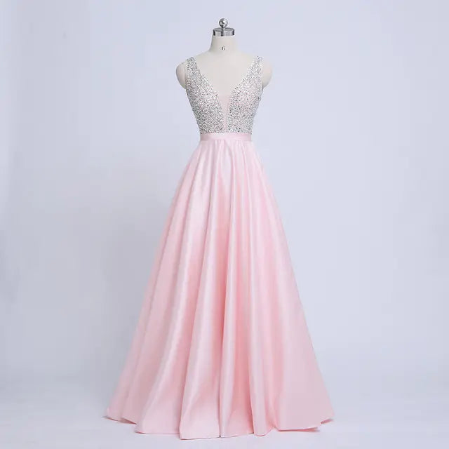 Handmade Deep V-Neck Evening Dress for Parties
