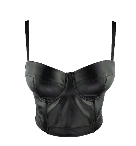 Fashionable Black PU Leather Tank Top for Women