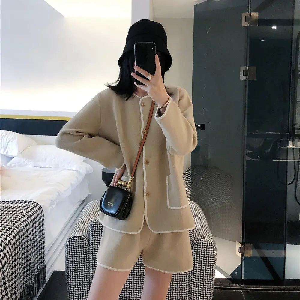 Color Block Short Jacket and Shorts Set