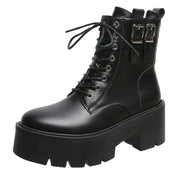 Women's British Style Lace-up Leather Motorcycle Boots