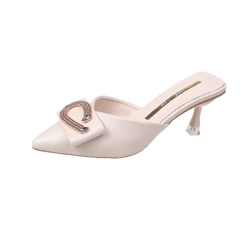 High Heel Pointed Lady Stiletto Sandals with Rhinestones