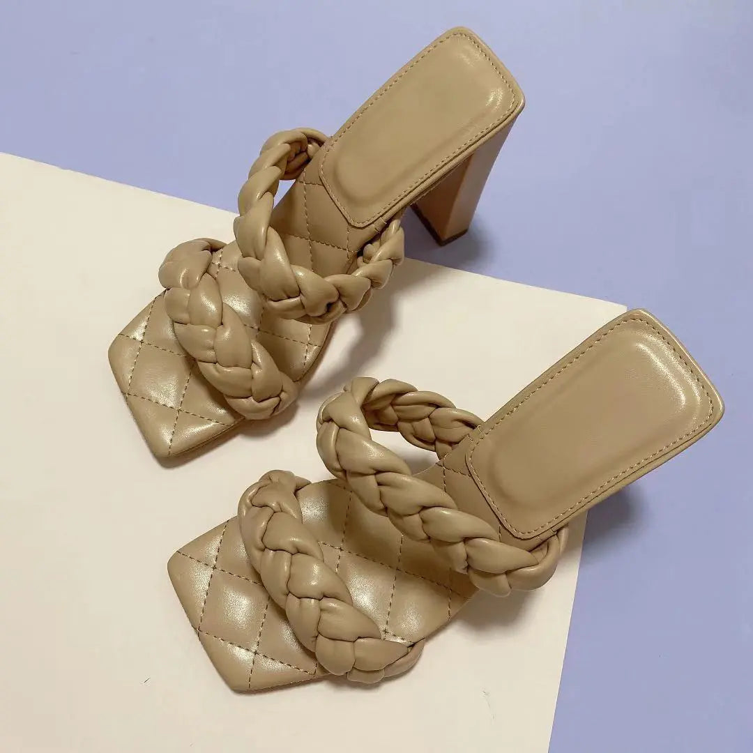 Fashion Ladies High Heel Braided Rope Sandals