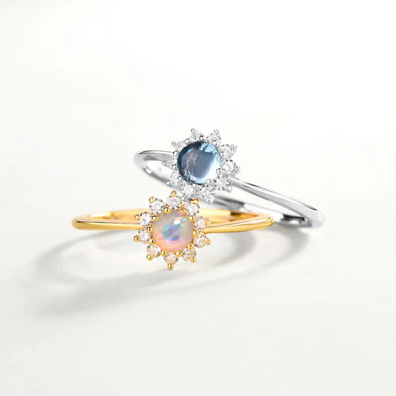 S925 Silver White Gold Sunflower Adjustable Ring