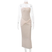 Shiny Ruched Strapless Long Dress for Women