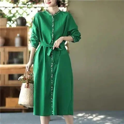 Lace-up Waist Long Temperament Cardigan Dress