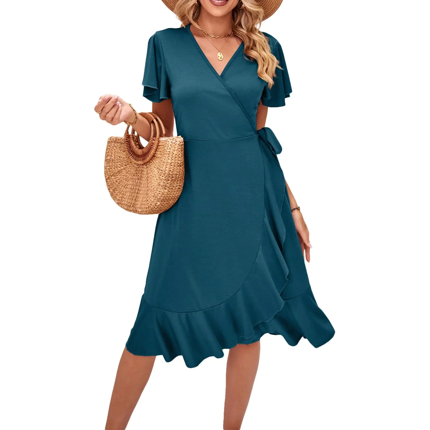Cross V-Neck Lace-Up Dress