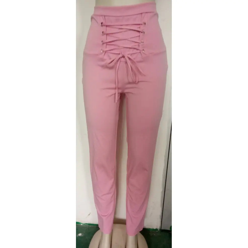 Plus Size Cotton Lace-Up Pencil Trousers for Women