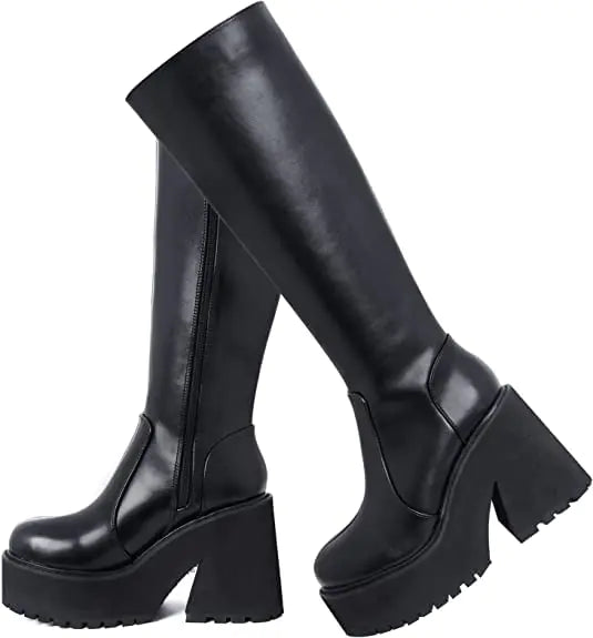 AMINUGAL Punk Goth Platform Knee High Boots