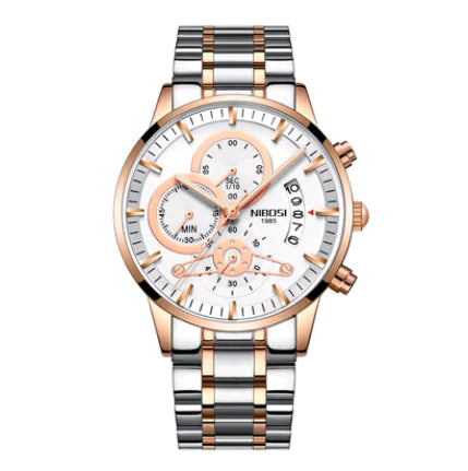 Men's Solid Steel Band Watch with Luminous Quartz Dial