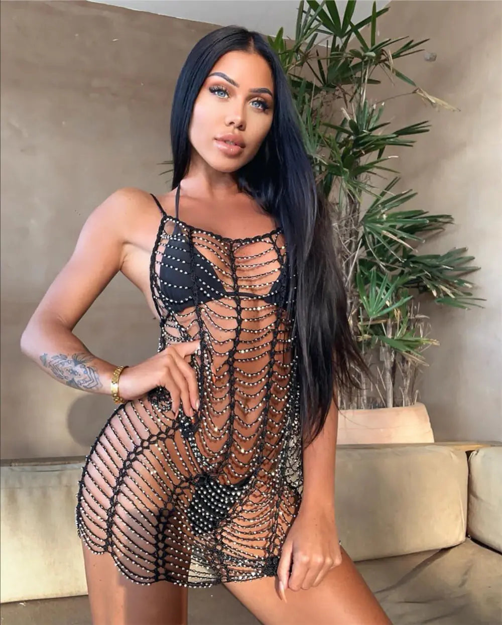 Handcrafted Crochet Beach Cover-Up Dress with Beads