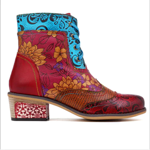Lace-Up Women's Boots, Vintage Style Leather Cowboy Boots