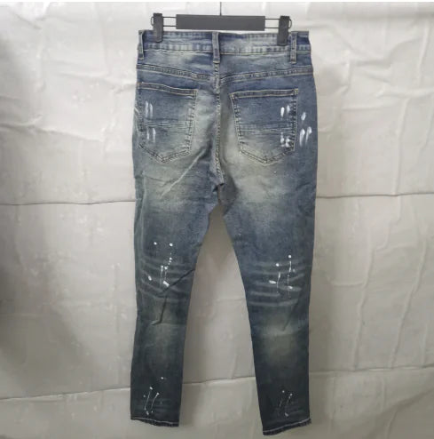 High Street Style Sequin Patch Slim Fit Jeans