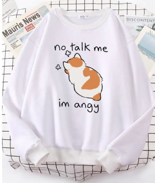 Chic Casual Cat Print Crew Neck Sweatshirt