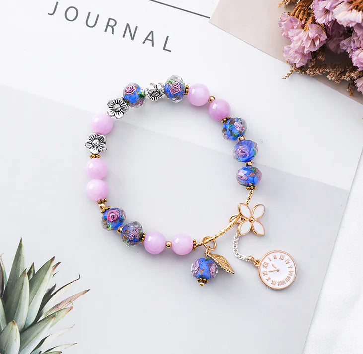 Vintage Floral Crystal Bracelet with Leaf Design