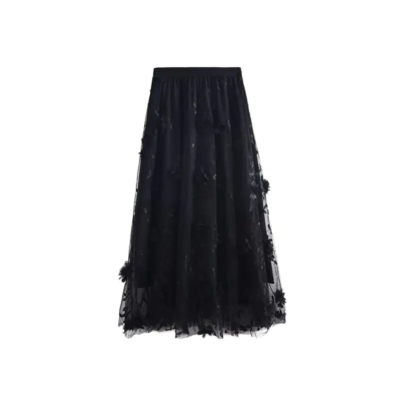 3D Flower Embroidery Mesh Skirt