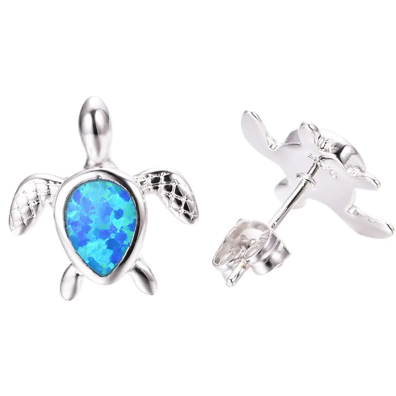 Fashion Small Turtle Earrings with Gold and Blue Stone