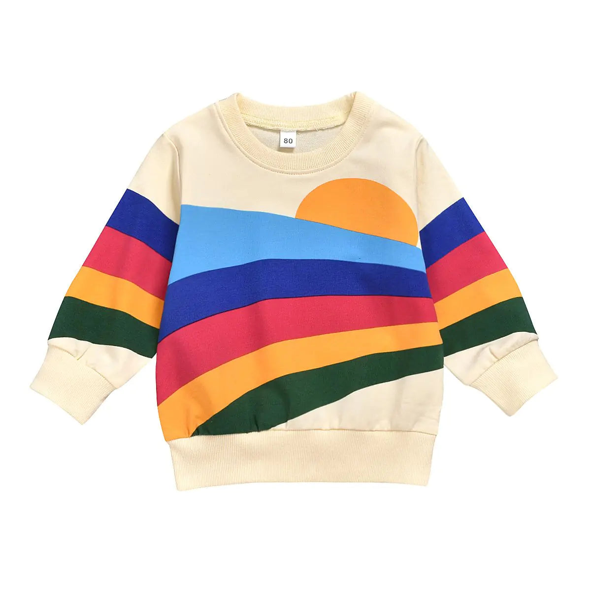 Rainbow Print Long Sleeve Round Neck Kids Clothing