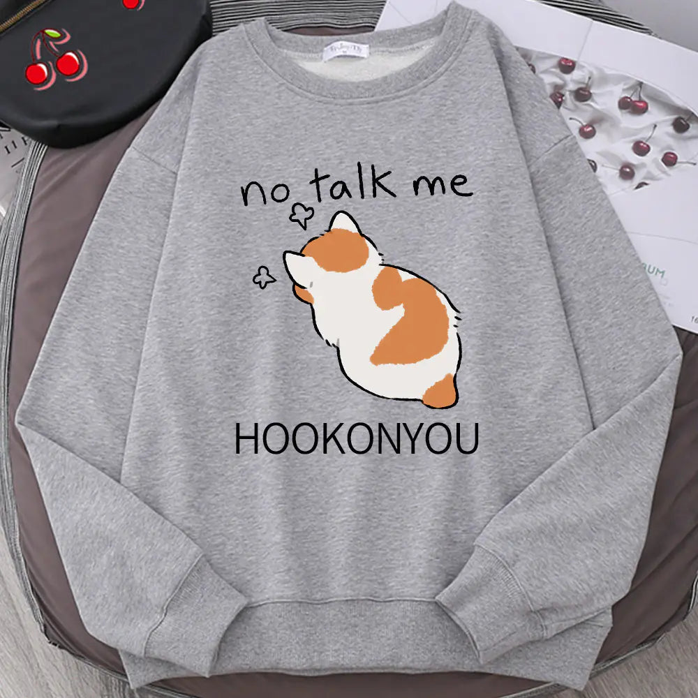 Chic Casual Cat Print Crew Neck Sweatshirt