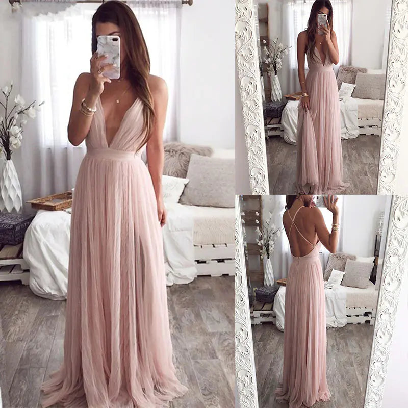Deep V Neck Spaghetti Strap Dress