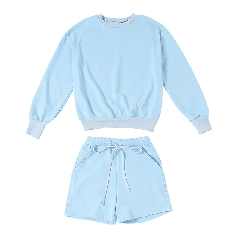 Loose Long Sleeve Top with High Waist Shorts Set