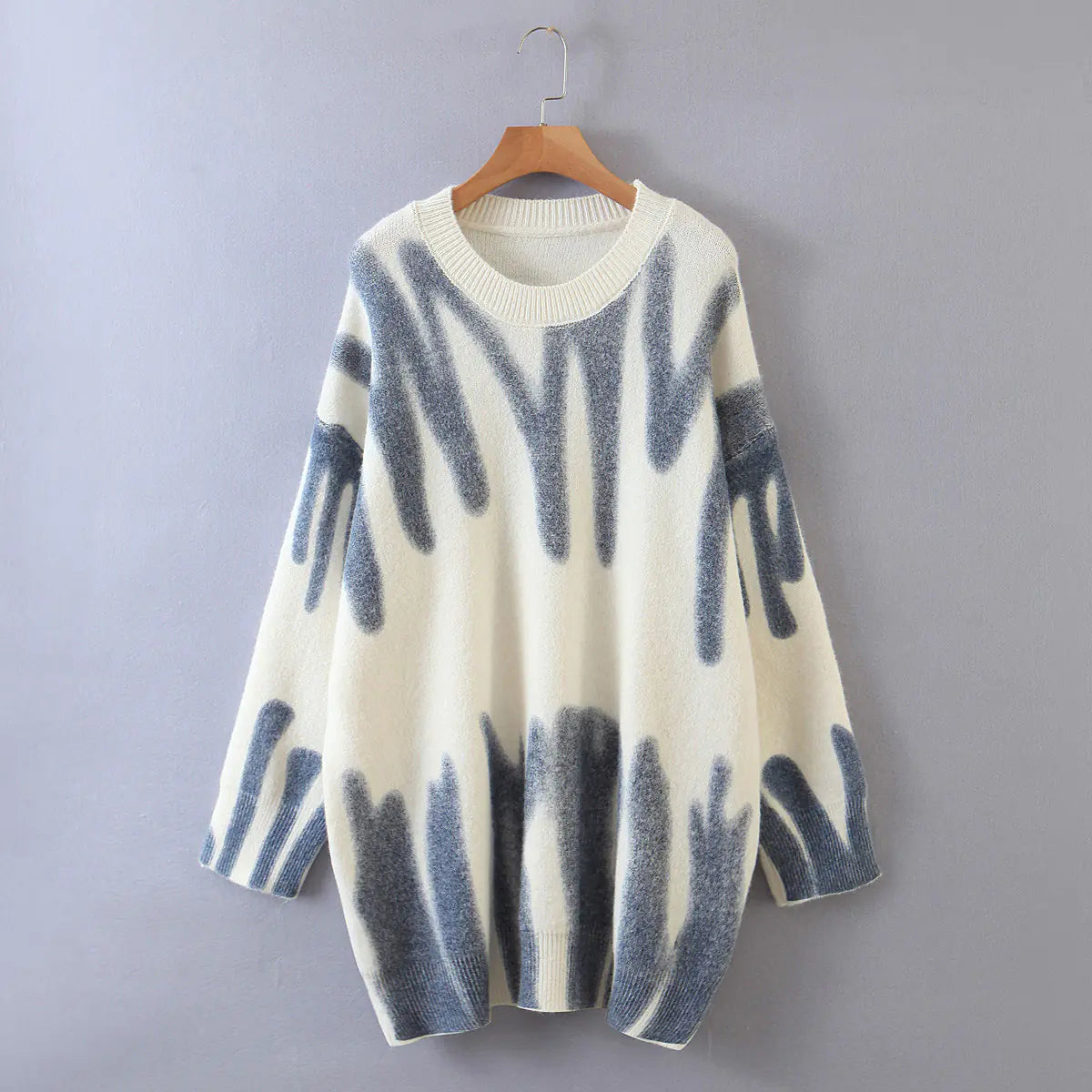 Loose Tie-Dye Knit Sweater with Round Neck for Fall