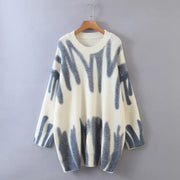 Loose Tie-Dye Knit Sweater with Round Neck for Fall